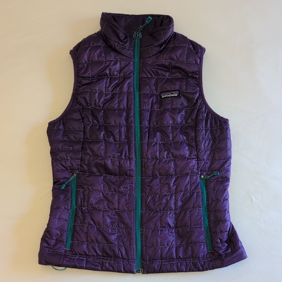 Patagonia Women's Nano Puff Purple and Teal Down Vest - Picture 3 of 6
